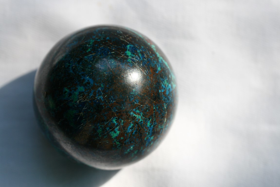 Dioptase and Azurite Sphere stimulates memory of past lives 5314